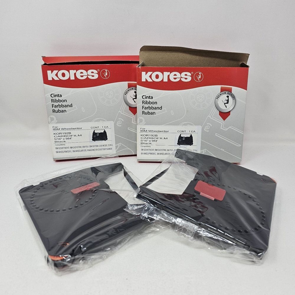Vtg KORES Carbofilm Typewriter Ribbon KOR192B Black IBM Wheelwriter (Lot Of 2)‎